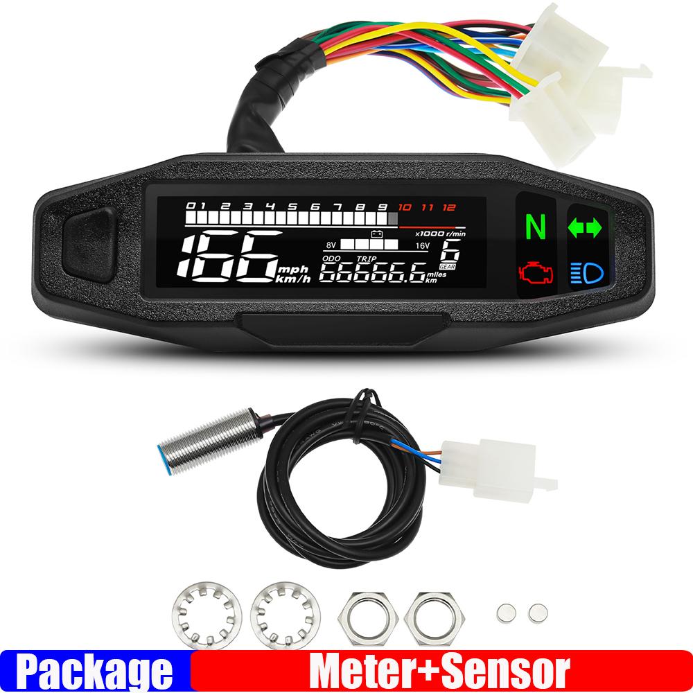 Universal LCD Digital Motorcycle Meter Speedometer Odometer RPM Fuel Meter LCD Digital Gauge Turn Signal Light for All Motor
