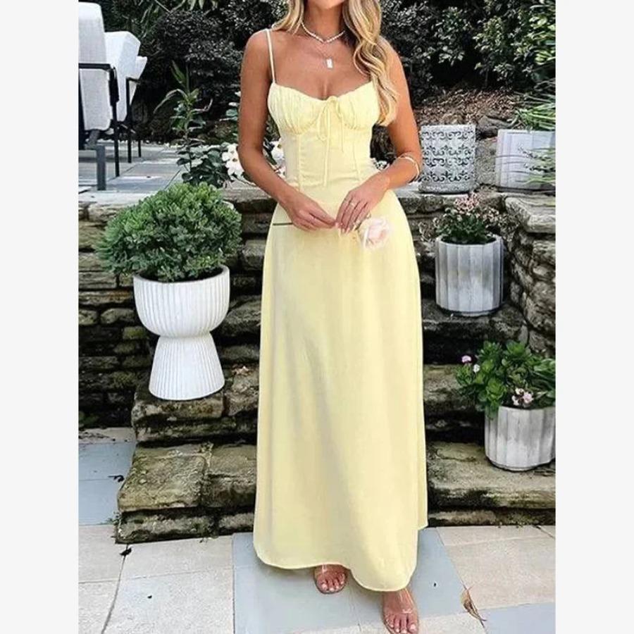 Sexy High Waist A-Linie Träger Damenkleid Dame Ärmellos Taillenbetont Plissiert Schlank Lang Vestidos 2026 Abendparty Straßenkleid
