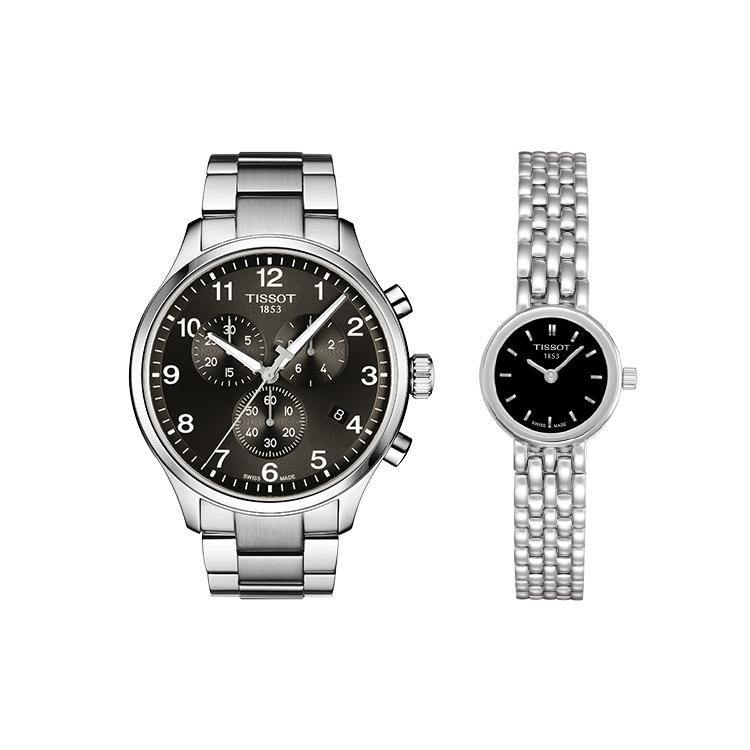 

TISSOT Soko Collection Quartz Movement Unisex Watch 19.5mm Black Dial Steel Watch Case Steel Strap T1166171105701+T0580091105100