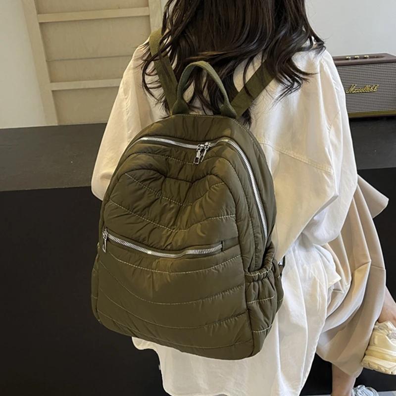 Ultra-light Casual Puffer Backpack Large Capacity Padded Solid Color Padded Portable Soft Travel Bag