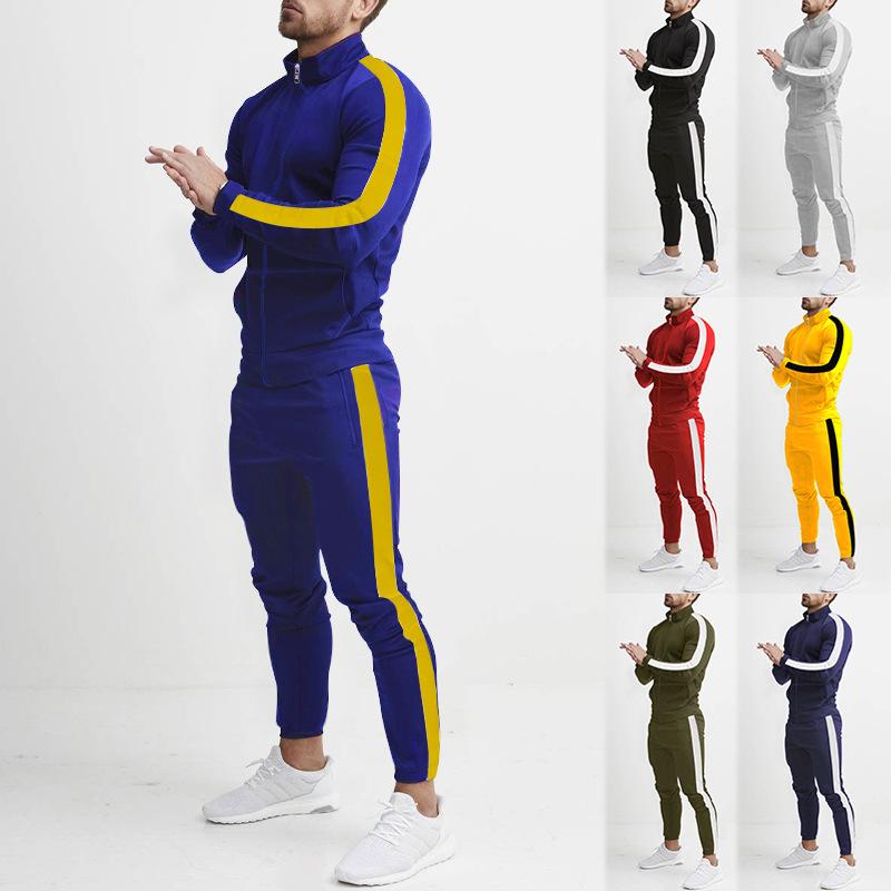 Spring and Autumn New Leisure Men's Sports Set Colored Men's Standing Collar Casual Set Trendy Sports 2-piece Set