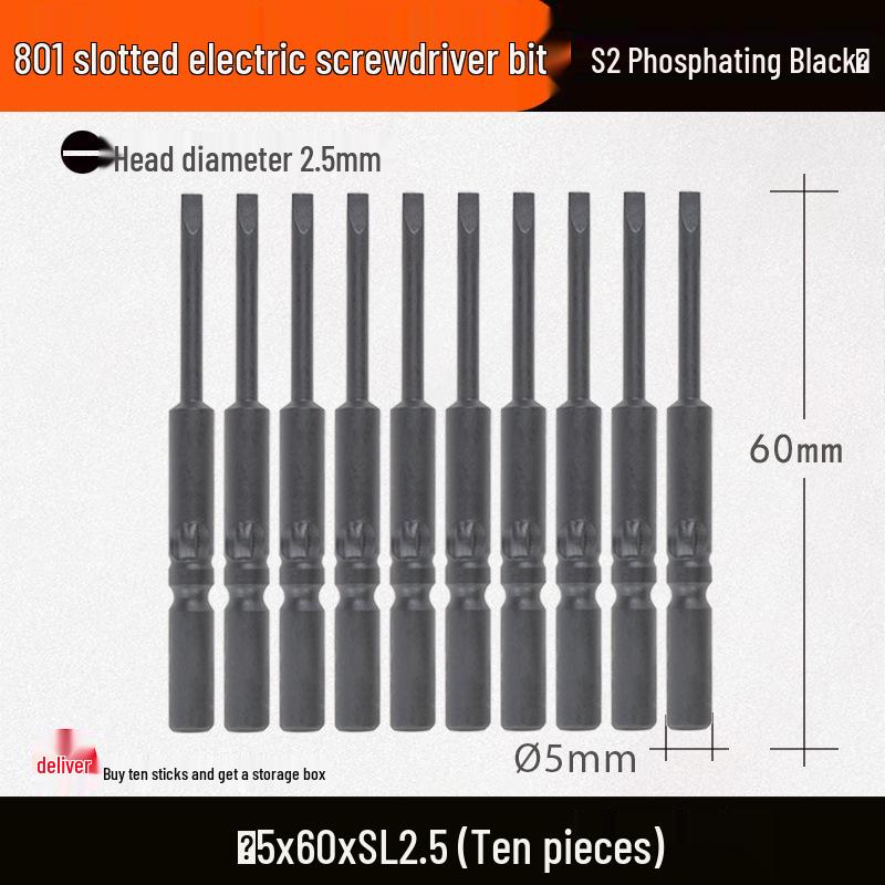 Nigao Phosphating Black Electric Screwdriver Bit 801, 5mm Shank, Strong Magnetic, Hardened Air Screwdriver Head.