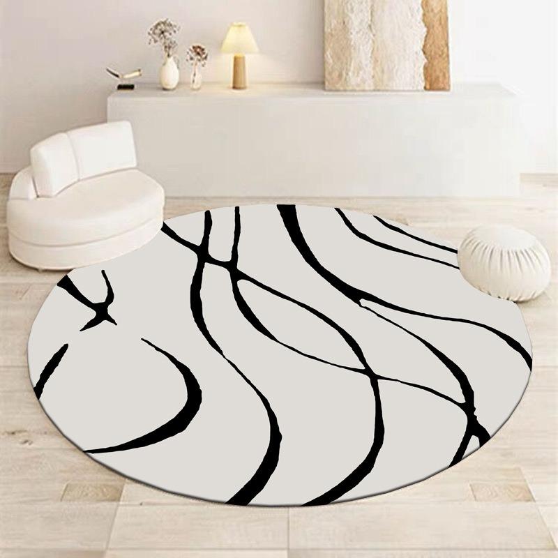 Multistyle Patterned Round Area Rug Artistic Geometric Line Circular Print Carpet Soft Floor Mat For Living Room Home Decor