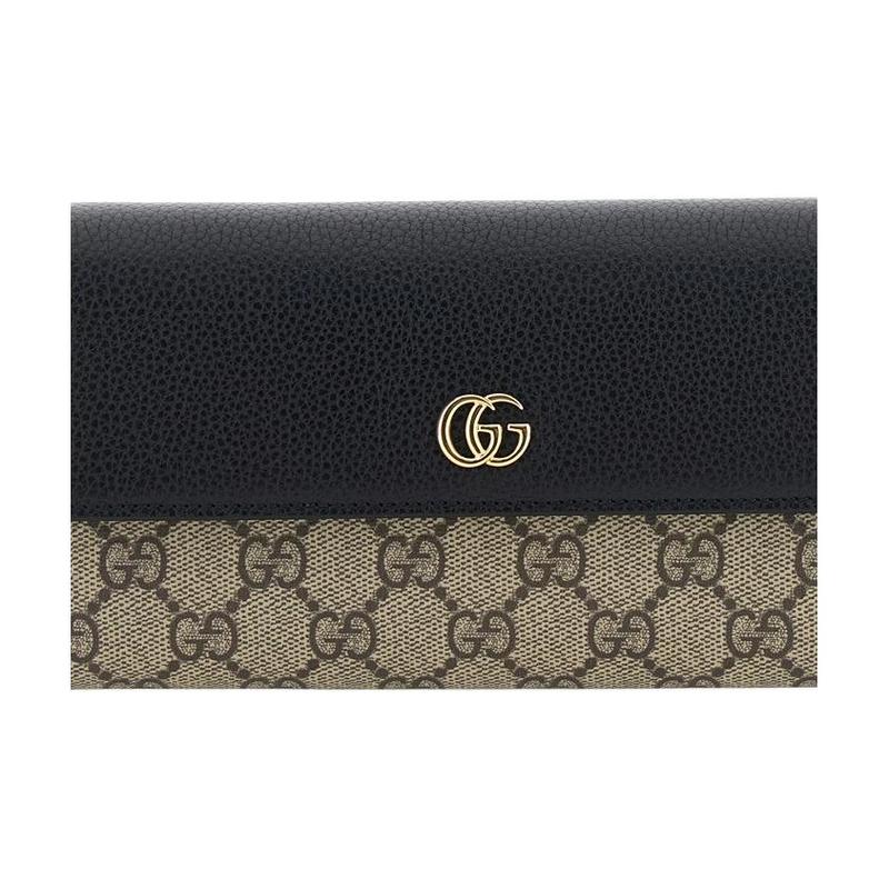 Gucci GG Marmont Brand Logo Print, Compact Continental Style Archival Double G Logo, Leather and GG Supreme Canvas Wallet, Women's, Brown and Black