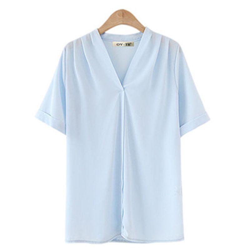 New Arrival Plus Size Women's Clothing Fashion Style Short Sleeve Tops European Station Loose Slimming and All-Matching Pure Color Chiffon Shirt