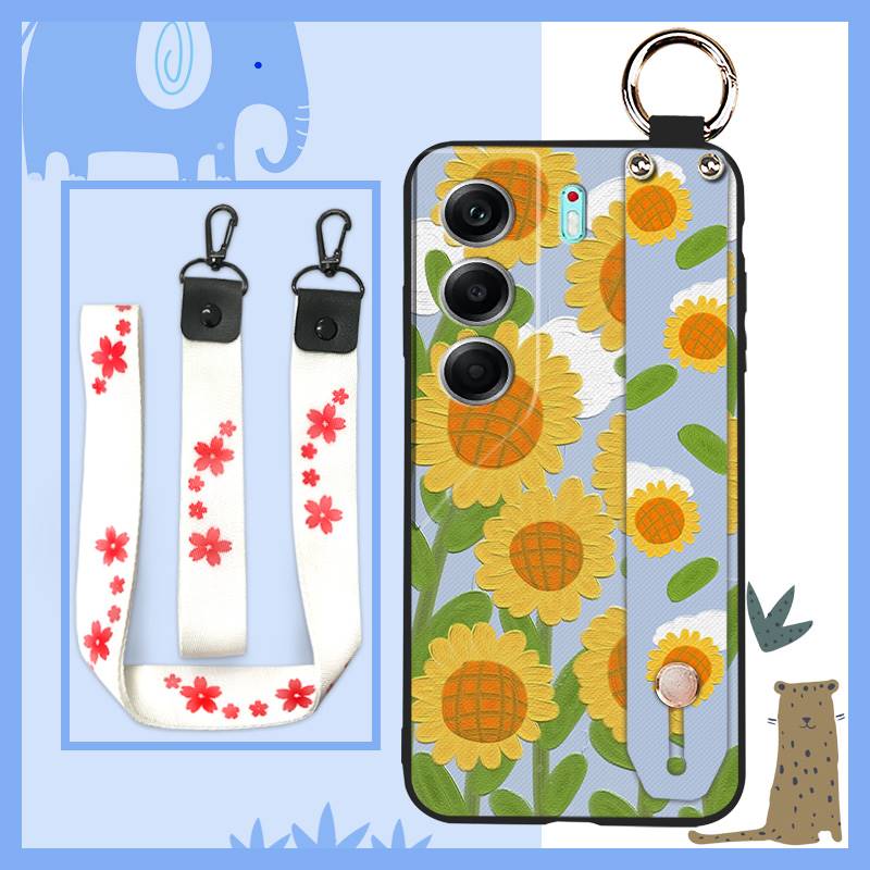 Anti-knock Dirt-resistant Phone Case For Tecno Camon40 4G/CM5 Durable Flower Shockproof Kickstand Phone Holder Wristband