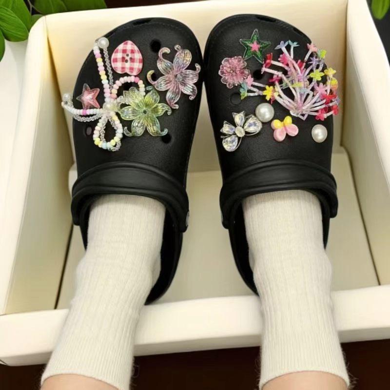 12Pcs Detachable Shoe Flower Shoe Charms Diy Colorful Butterfly Seaweed Bead Chain Shoe Buckle Hole Accessories For Girls