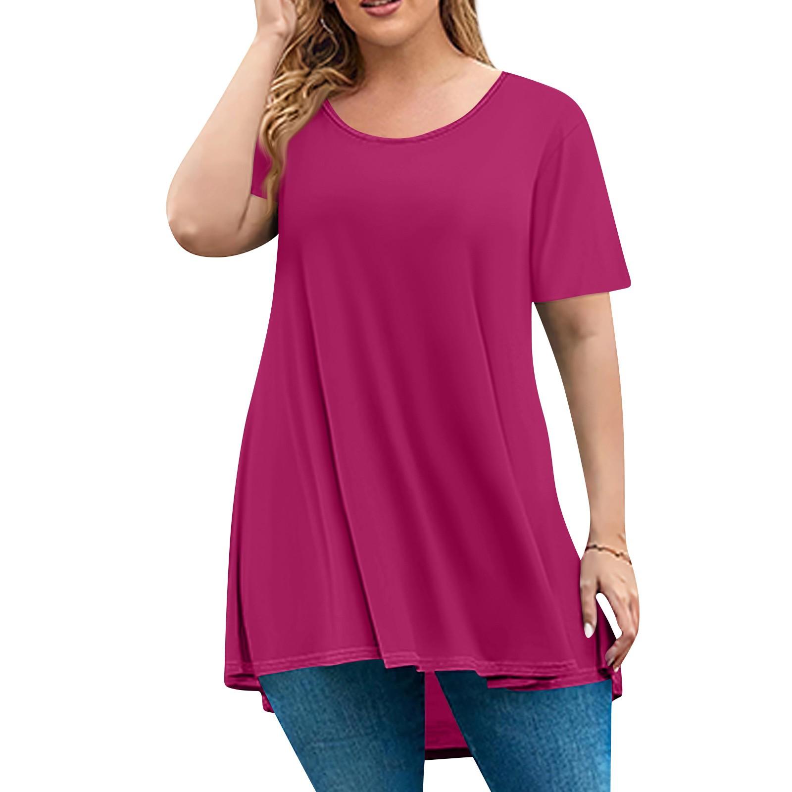 

Women s Fashion Large Size Round Neck Short Sleeve Casual Color Loose Pullover Top XXXXXL фіолетовий