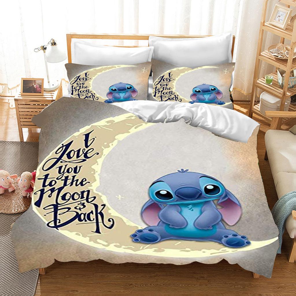 Stitch Anime Domácí Ložnice Přikrývka Severský polyesterový materiál vhodný pro děti i dospělé 3dílná sada