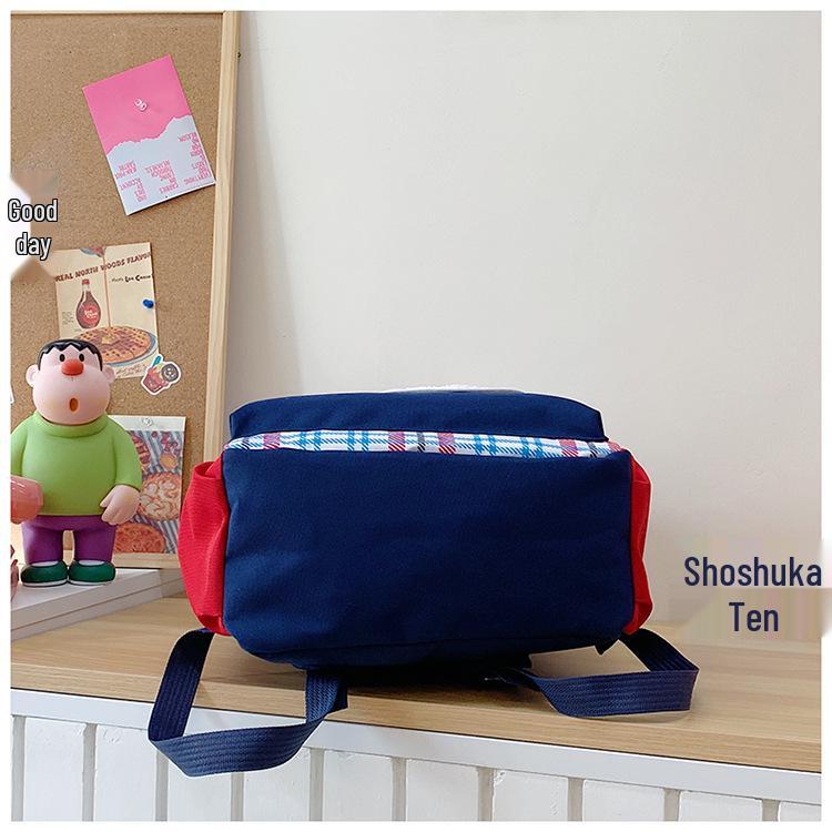 American Girl Retro Blue Plaid Cartoon Backpack for Junior and High School - Large Capacity, Casual Style