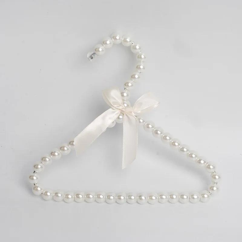 5pcs Baby Clothes Hanger Pearl Bow Rack Dog Hanger Plastic Pearl Bead Clothes Hangers Pet Cat Clothing Kid Hangers Organizer