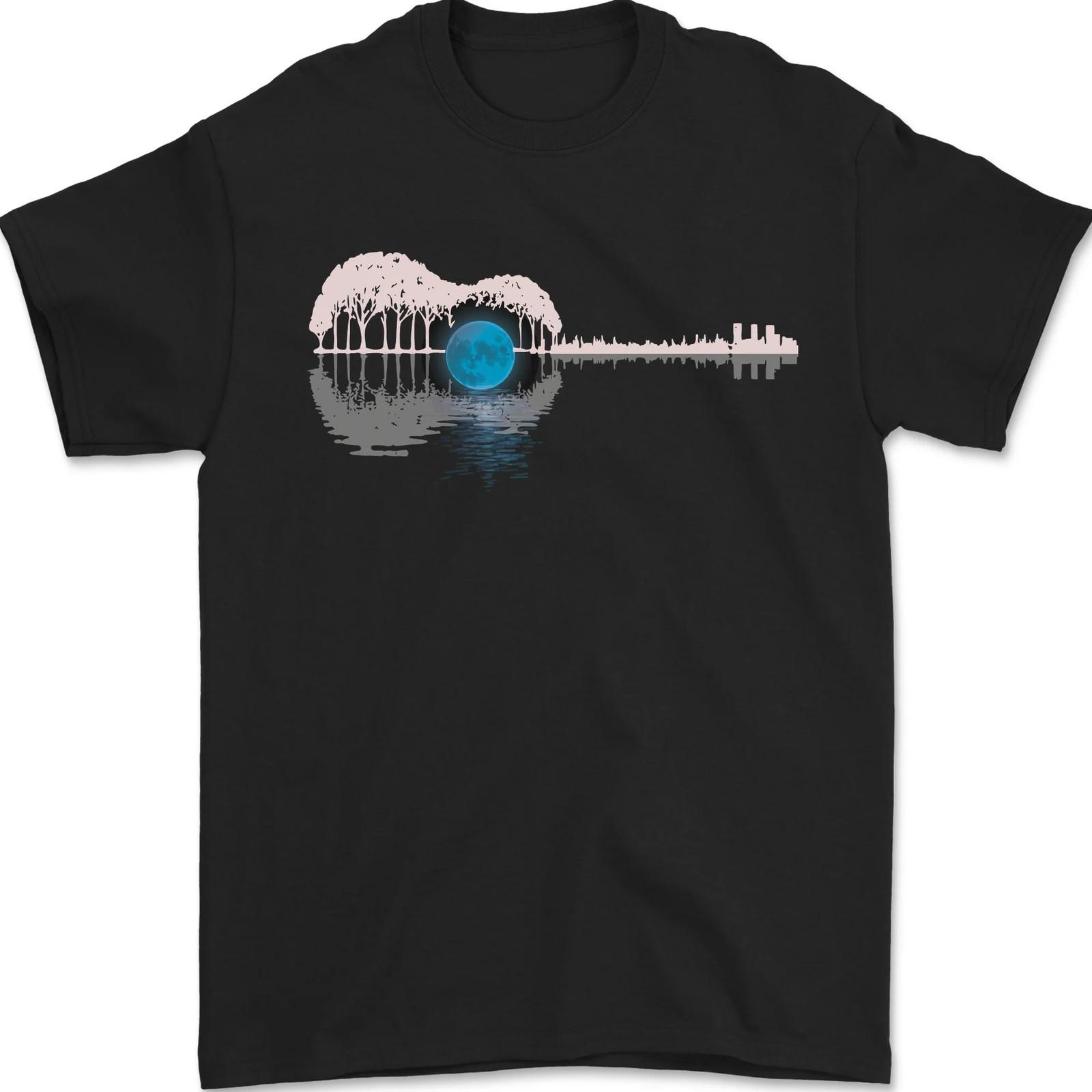 Acoustic Guitar Water Reflection Music Moon Mens T-shirt Cotton XXXXL