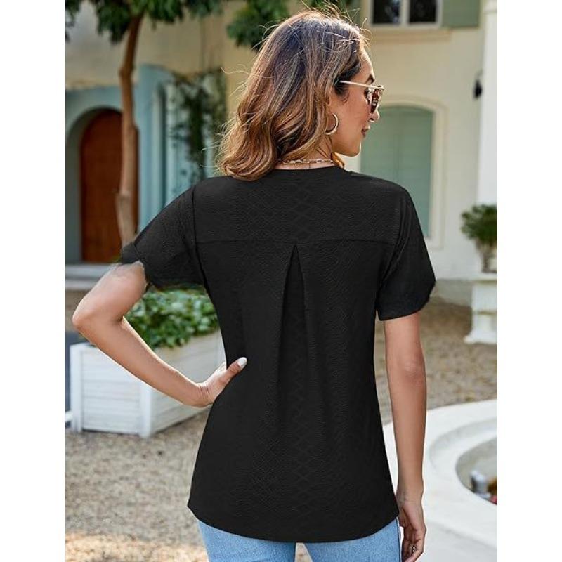 YYFS Camicette e camicie con scollo a V a maniche corte con stampa tinta unita primavera estate casual alla moda da donna