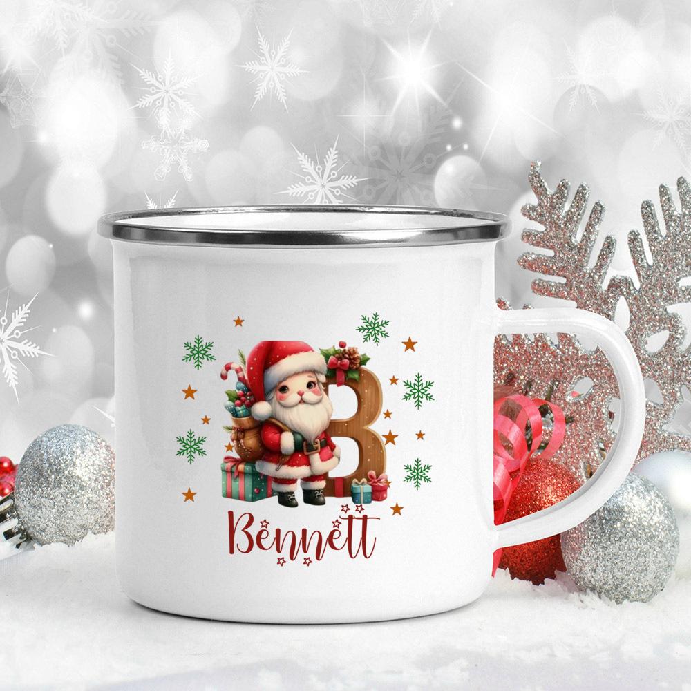 Personalisierte Weihnachten mit Namen Tasse Heiße Schokolade Schokoladen Tasse Getränke Saft Tasse Weihnachtsdekor weiße Emaille Tassen Weihnachten Geschenk