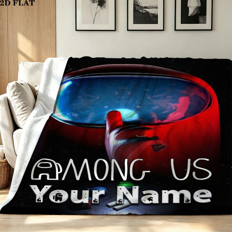 1PC Among Us Custom Name Patterned Flannel Blanket Suitable For All Seasons for Home Decor Warmth and Comfort Gifts Holiday Present