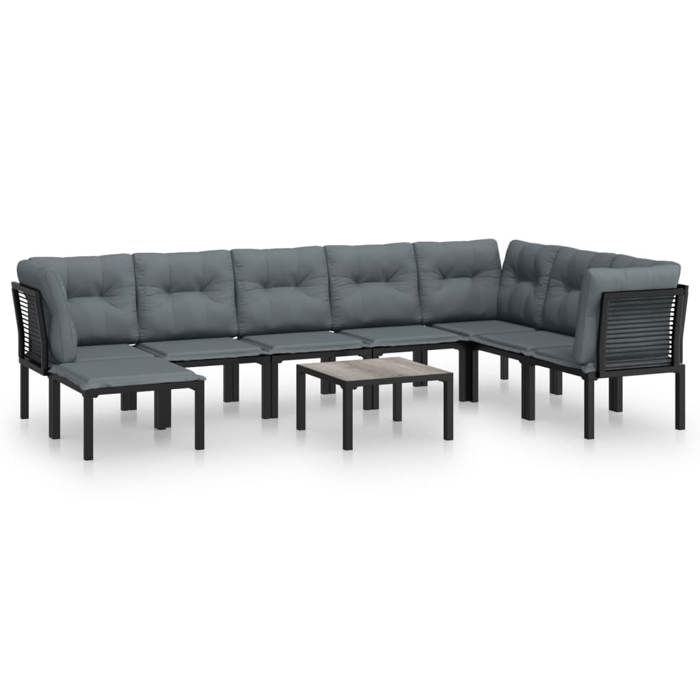 VidaXL Salon de Jardin 9 pcs, Ensemble de Meubles de Terrasse, Mobilier d'Extérieur, Chaise de Patio, Moderne, Noir et Gris 3187767