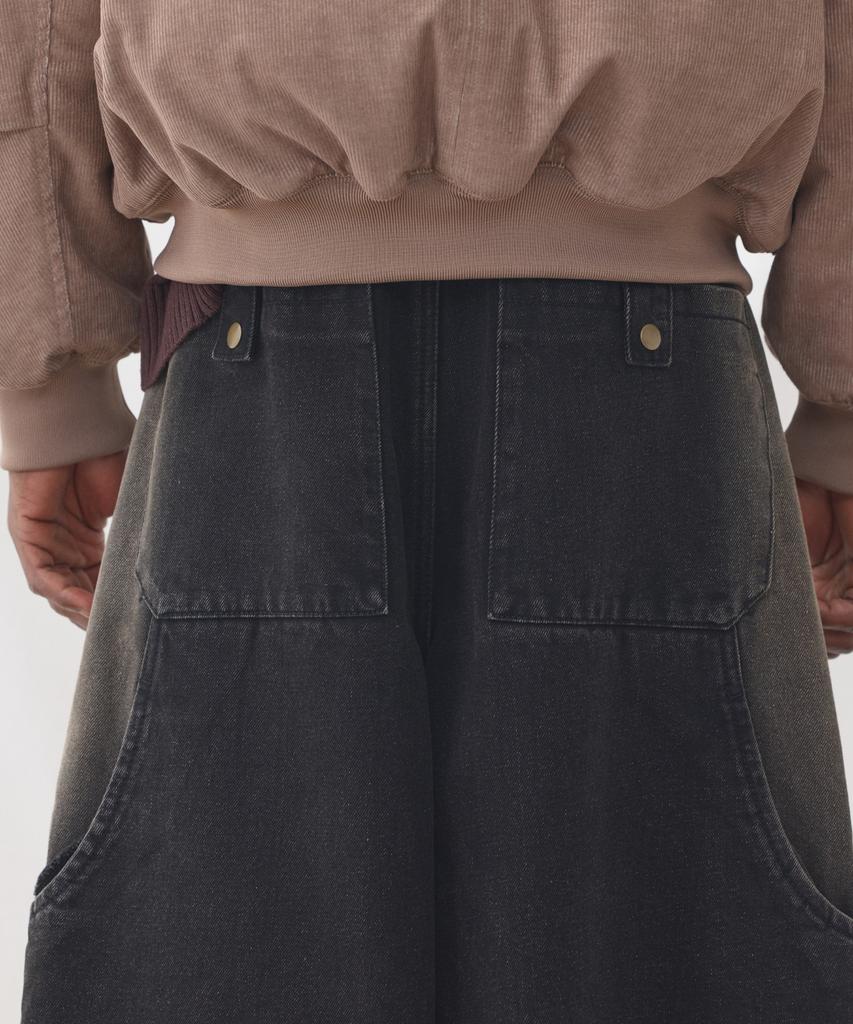 Iseuteuseobiseusyab Gardening Denim Wide Pants - Black Brown