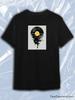 TeeSensation Black Crew Neck Short Sleeve T-Shirt with Melting Vinyl Record Sunset Print