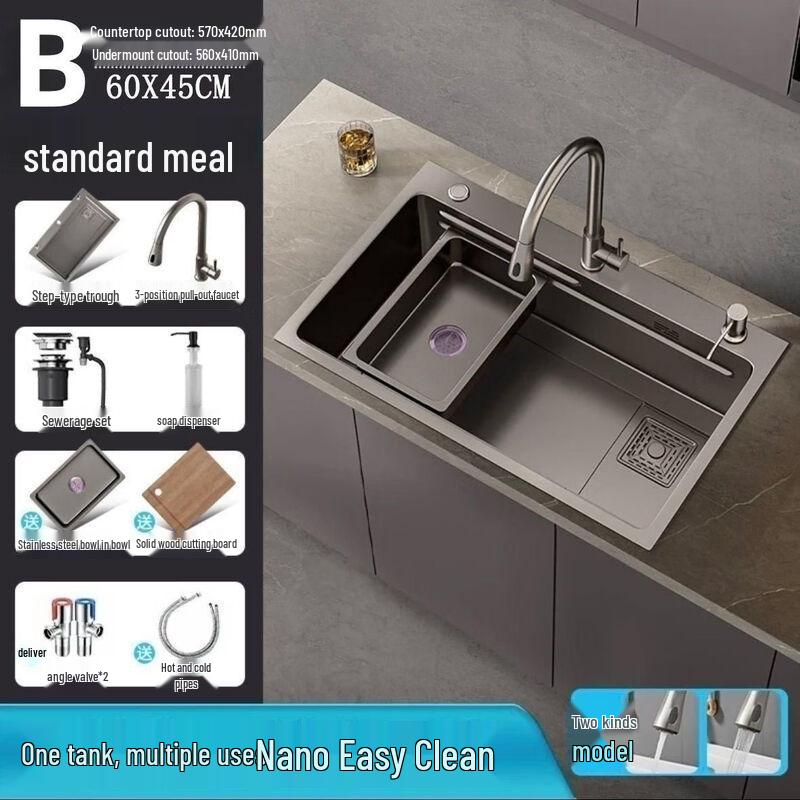 TLXT Handgefertigtes schwarzes Edelstahl-Küchenspülbecken