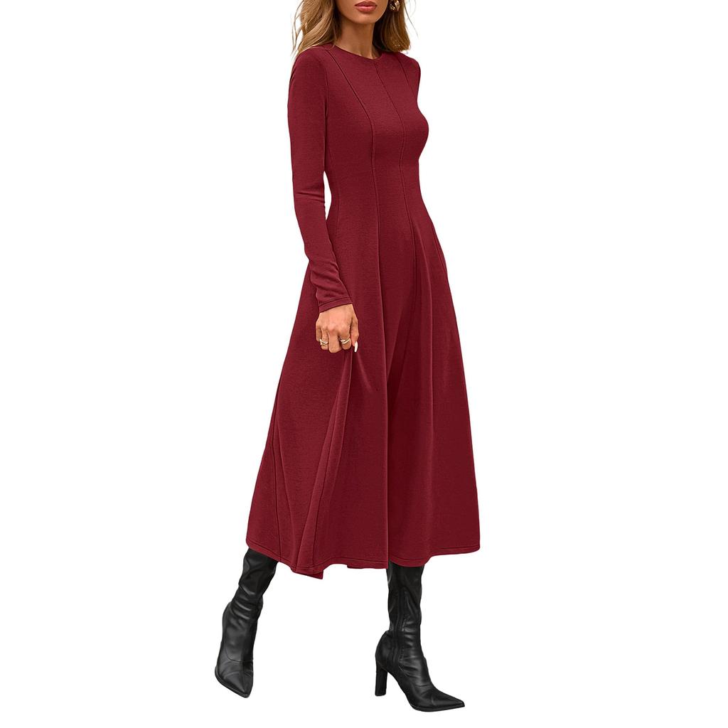 Mode Femme Décontracté A Ligne Élégant Modeste Robe d'Hiver de Fête Robe Midi Manches Longues