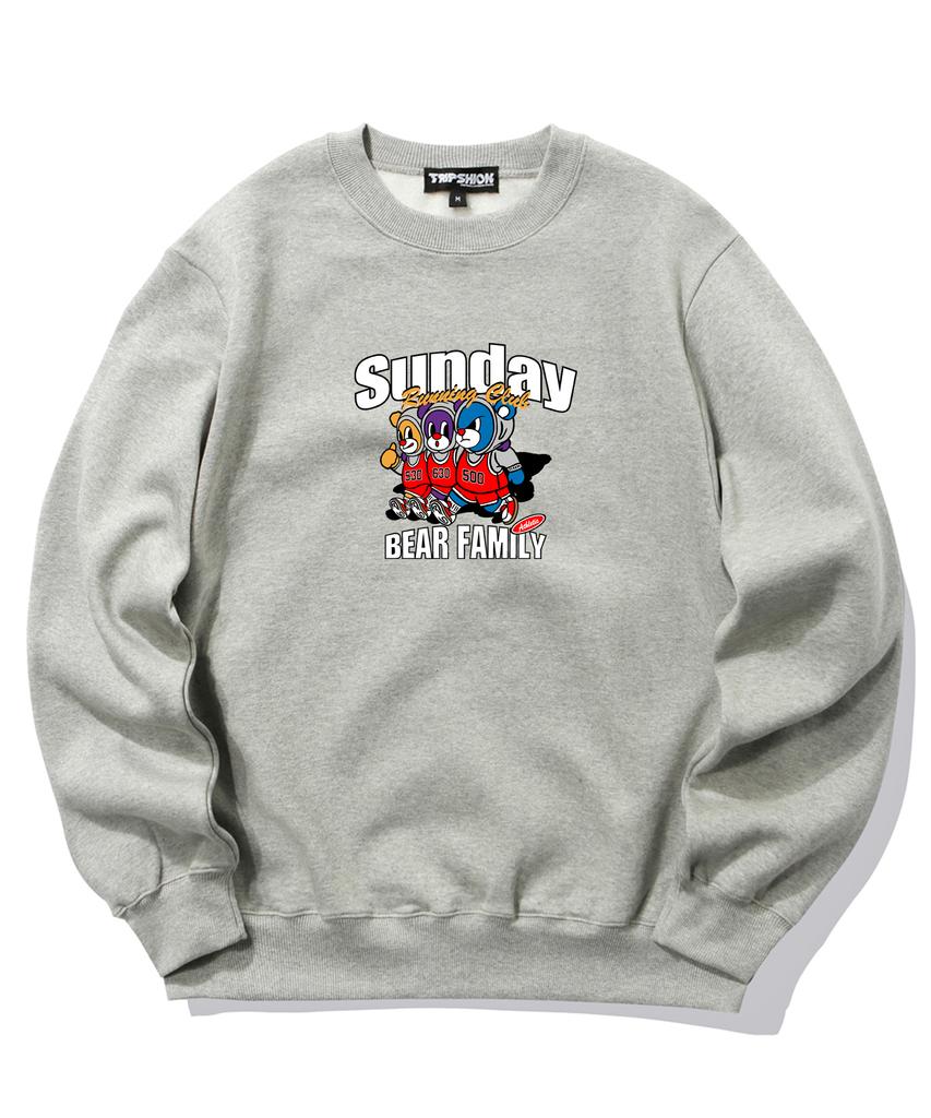 TRIPSHION Sunday Running Bears Graphic Crew Neck - Gray