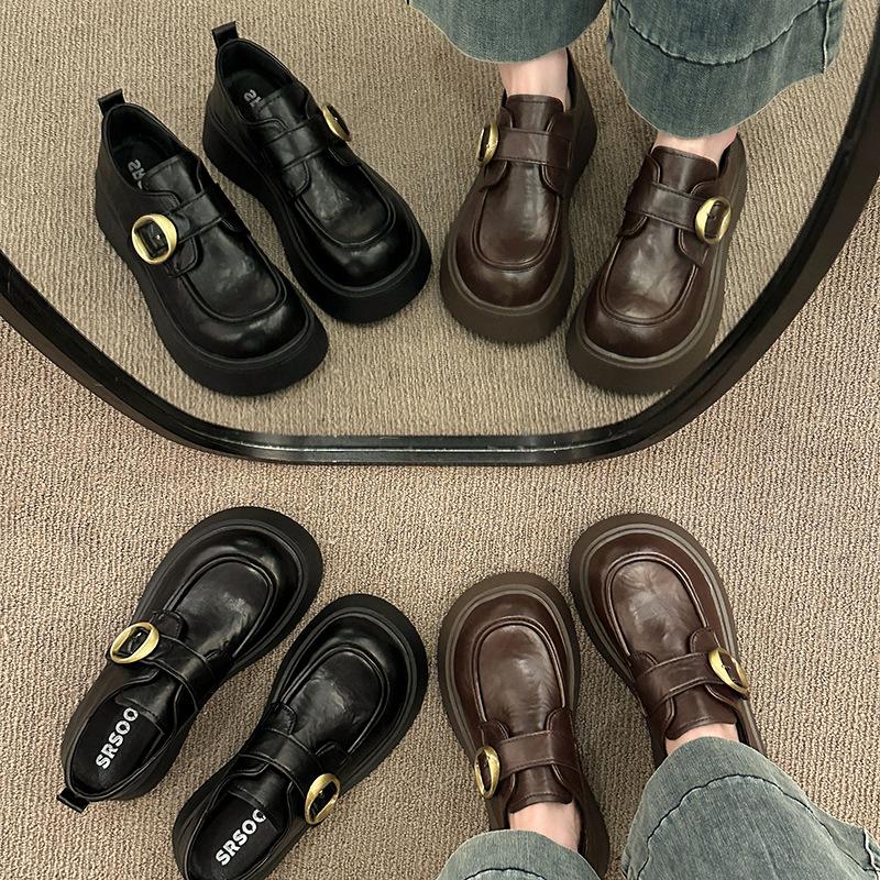 Platform British style small leather shoes women's 2025 spring and autumn new one-pedal black jk single shoes popular Doudou loafers