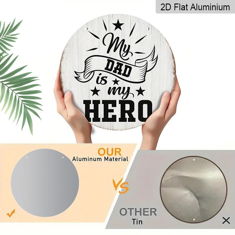 2D Flat, 1pc Round "My Dad Is My Hero" Aluminum Hanging Sign, Vintage Rustic Father's Day Star Design, Retro Metal Wall Decor, Perfect for Father's