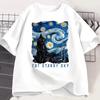 2026 Summer Hot Sale Cute Black Cat Starry Sky Night Vintage Tshirt Unisex Unisex Short Sleeve Round Neck Casual Graphic Clothes