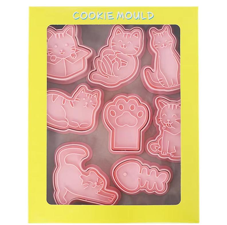 8 szt. Wykrawacze do ciastek w kształcie kota Kreskówkowy koci łapka Ość rybna Wciskana forma do ciastek Cukierniczy stempel do ciastek Narzędzia kuchenne do pieczenia ciasta