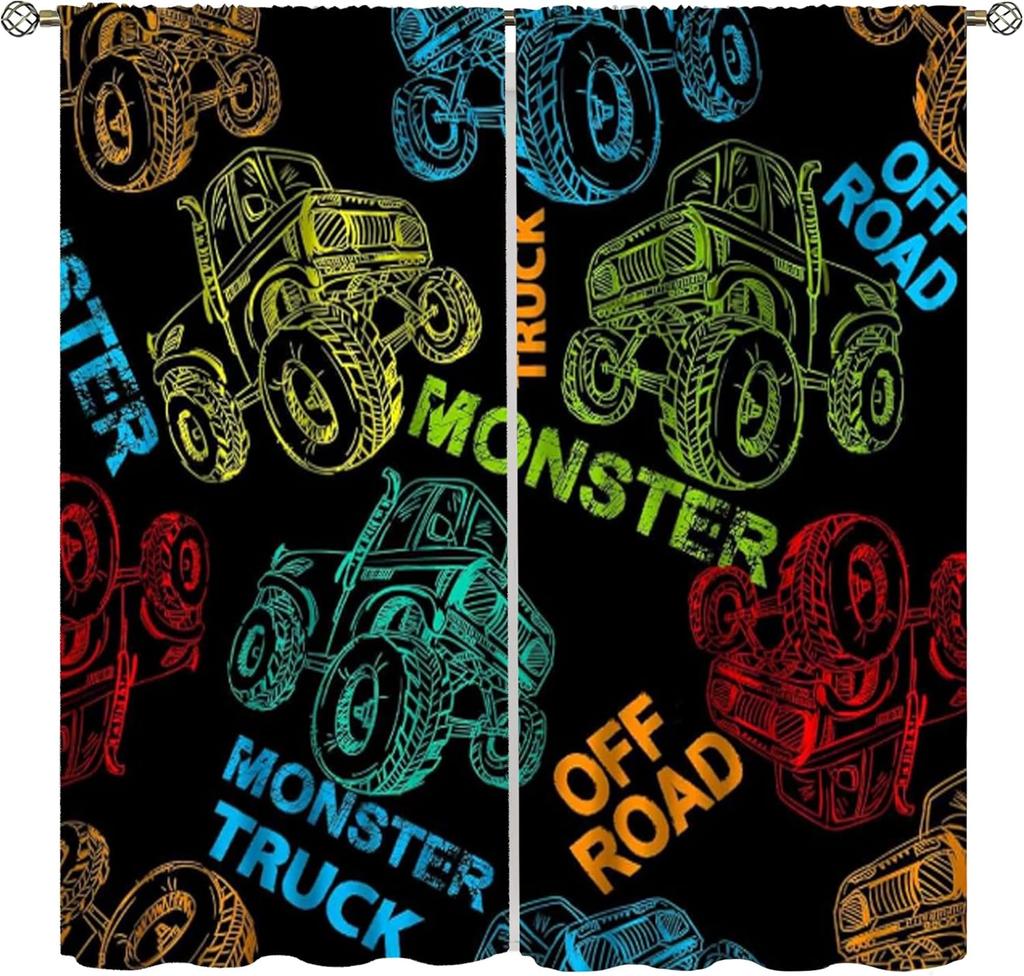 Dinosaur Construction Curtains For Boys,Cartoon Forest Architectural Site Dinosaur Excavator Tractor Truck Window Drapes Print