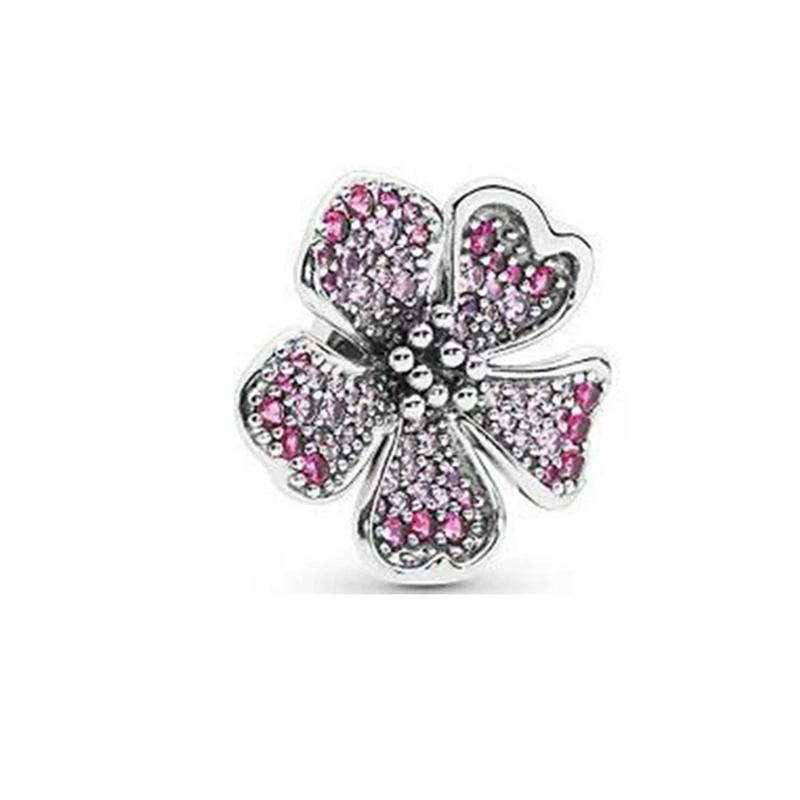 Pink Butterfly Cherry Blossom Flower Caterpillar Charm Enamel Bead fit Original Silver Bracelet Jewelry Accessories for Women