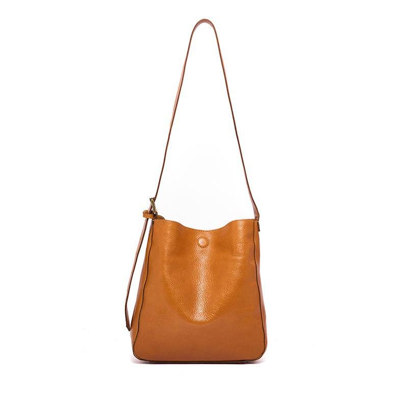 Vintage Oberleder Baum Rinderleder pflanzlich gegerbt Große Kapazität Tragetasche Damen Pendeln Einzelne Schulter Crossbody Eimer