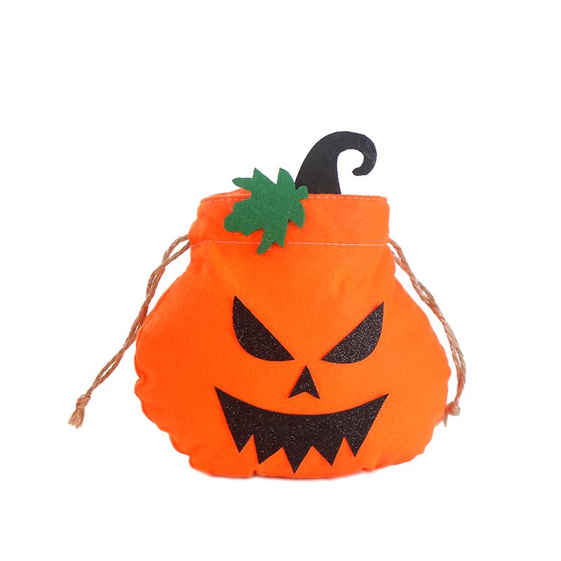 Halloween Felt Treat Bag Handmade Pumpkin Candy Goodie Gift Bag With Drawstring Trick Or Treat Halloween Party Favors Supplies