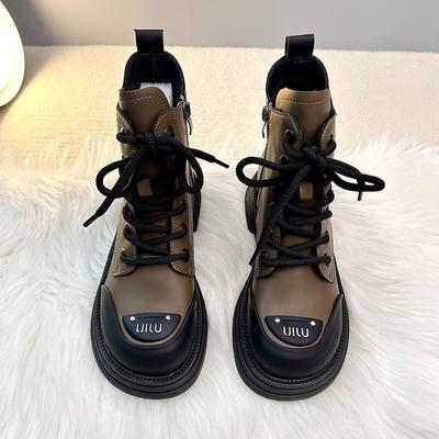 Fashion Women's High Top Ankle Boots Fashion Retro Leather Platform Boots Women Round Toe Lace Up Designer Knight Short Boots Botas Muje