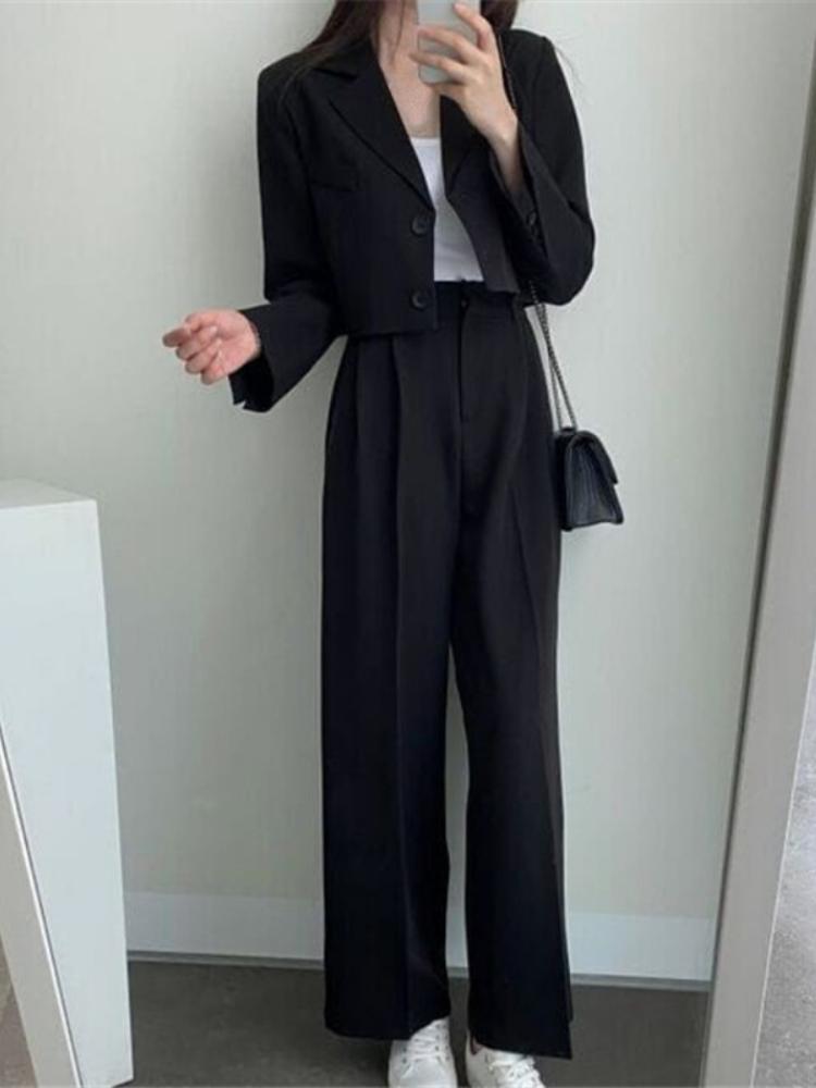 Büro Stil Elegante Zwei Stück Set Damen Outfits Taschen Solide Vintage Patchwork Hosen Anzüge Weiblichen Koreanischen Mode Designer Casual Sets