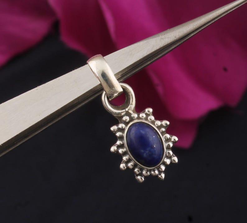 Lapis Lazuli Gemstone Crystal Healing Pendant Solid 925 Sterling Silver Pendant Boho Jewelry