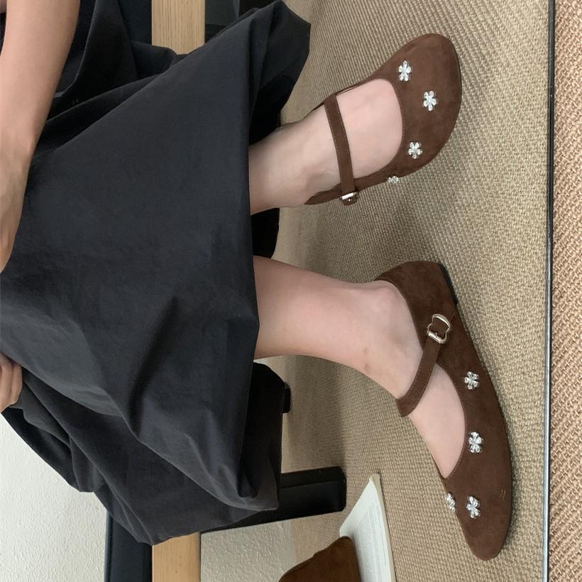 French Rhinestone Flower Mary Jane 2025 Small Square Head Light Mouth Single Shoes Women's Word with Silver Mary Jane Shoes