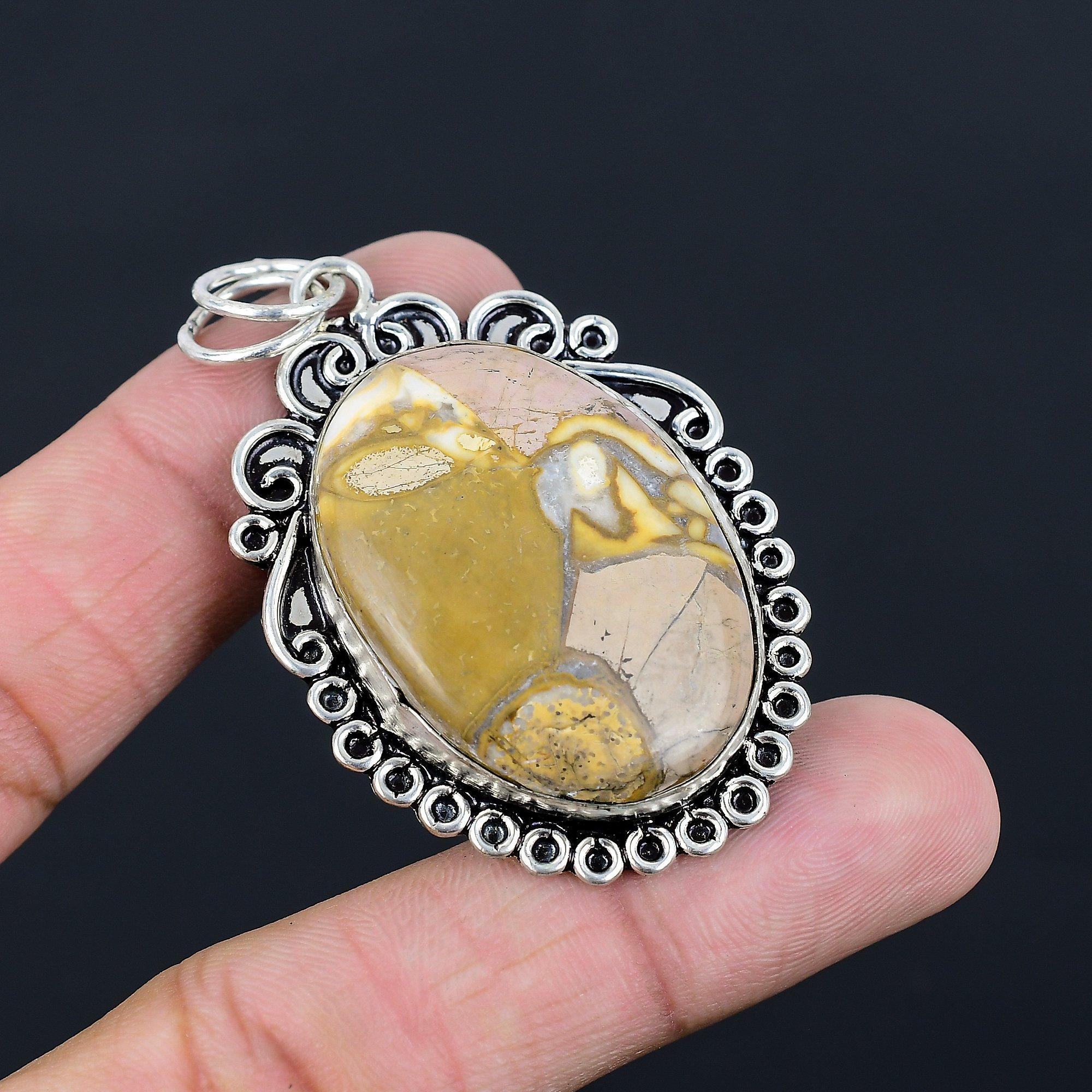 Petrified Wood Jasper Gemstone Mother Anniversary Bezel Pendant Sterling Silver