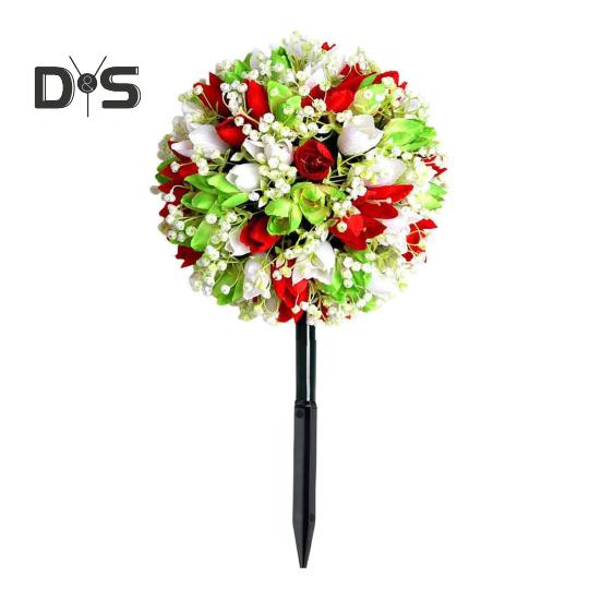 Artificial Flower Ball with Spike Realistic Faux Roses Weatherproof Artificial Rose Blooms Ball Garden Decor for Indoor Outdoor Use