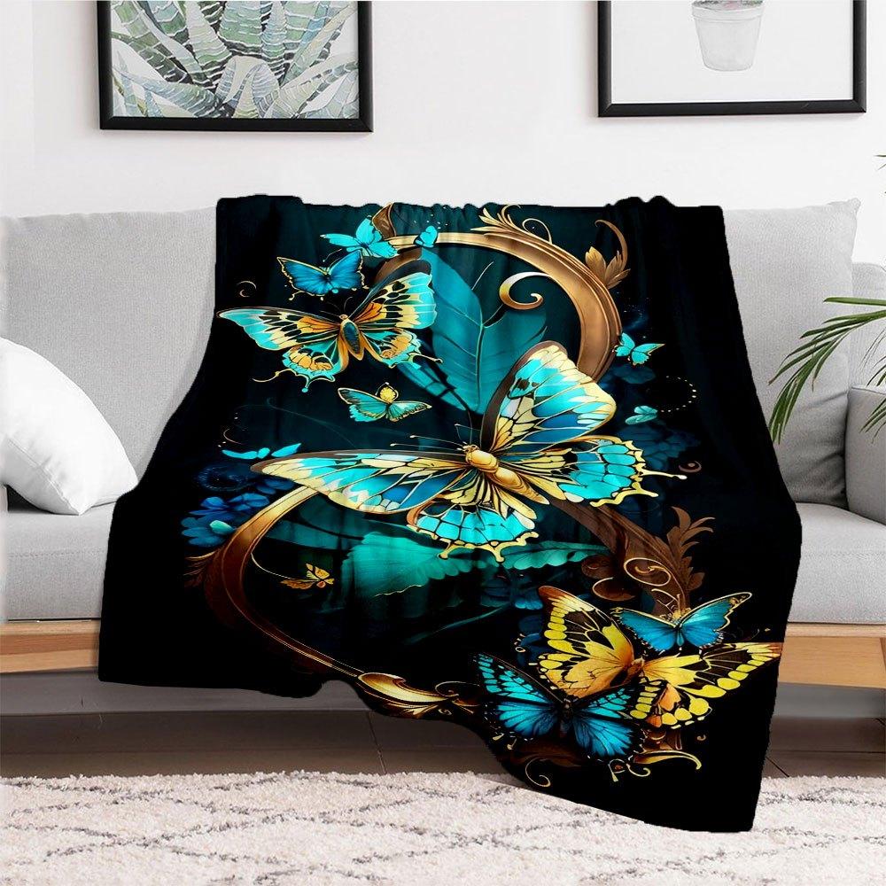 "Golden Butterfly Frame Wall Art Decor"Blanket Flannel Throw Blanket for Sofa, Bed, Travel, Camping, Office