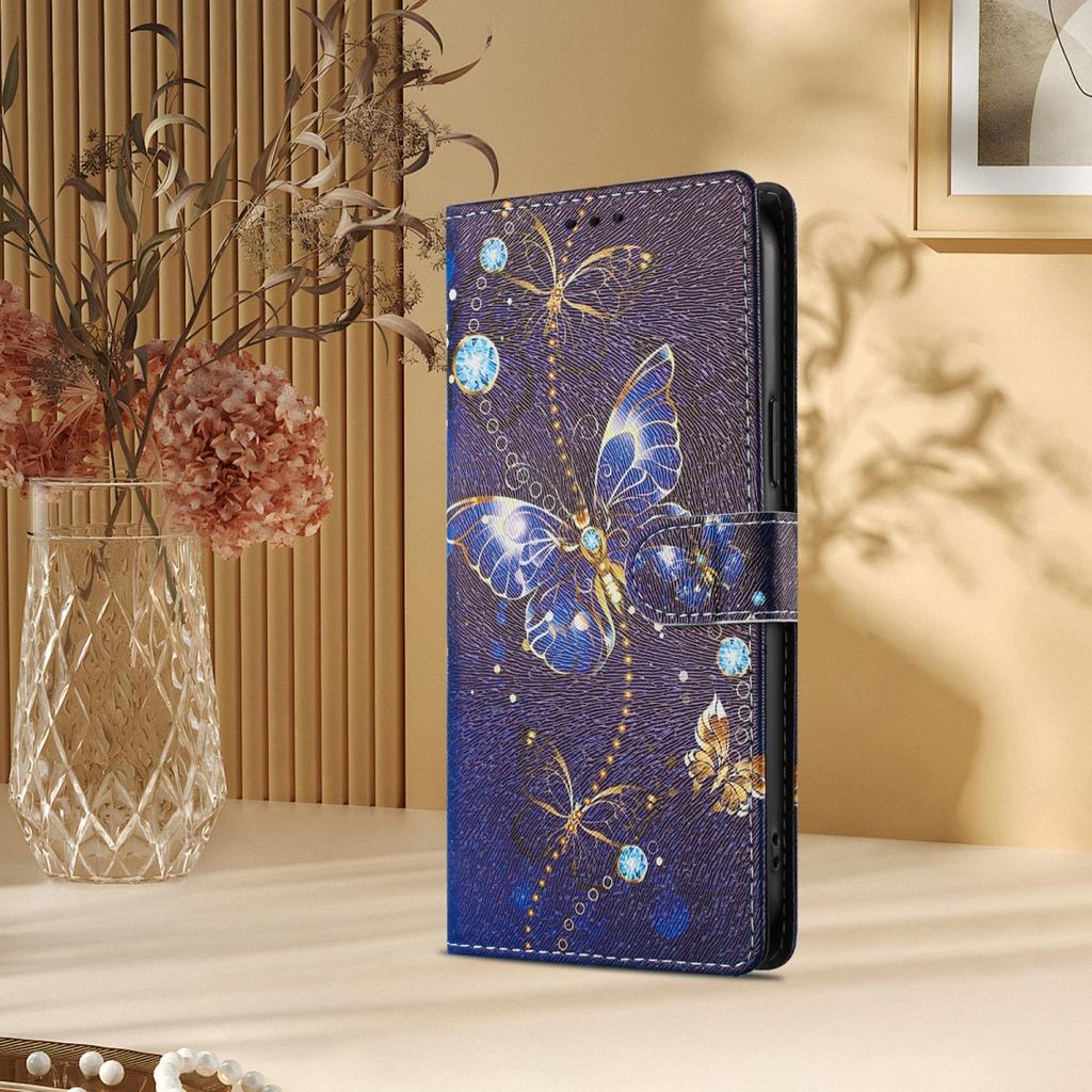 Custodia in Pelle a Portafoglio Flip per iPhone 17 16 15 14 13 12 Pro Max Plus Mini 17 Air Carina con Stampa Fiore Farfalla Cover Posteriore per Telefono