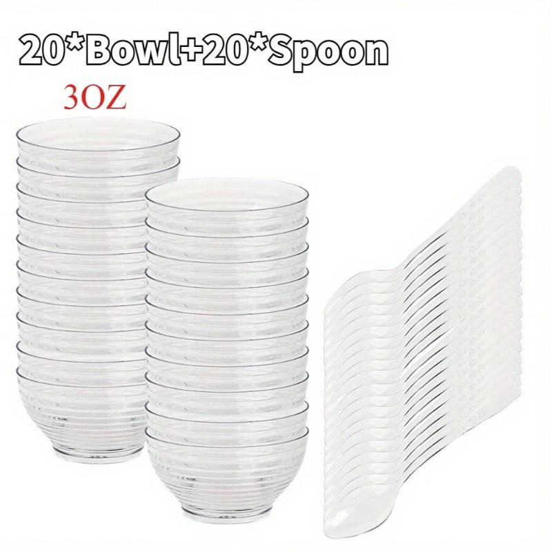 Clear Plastic Dessert Cups with Lids Sporks Ideal for Ice Cream Mousse Fruit Salad Picnics Parties and Cake Decorating Tools