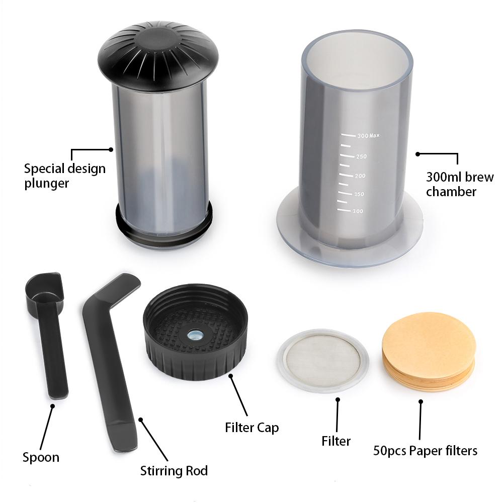 Kávovar Desgin Espresso Přenosná kavárna French Press Kávová konvička Podobné Aeropress 1 až 3 šálky na lisování