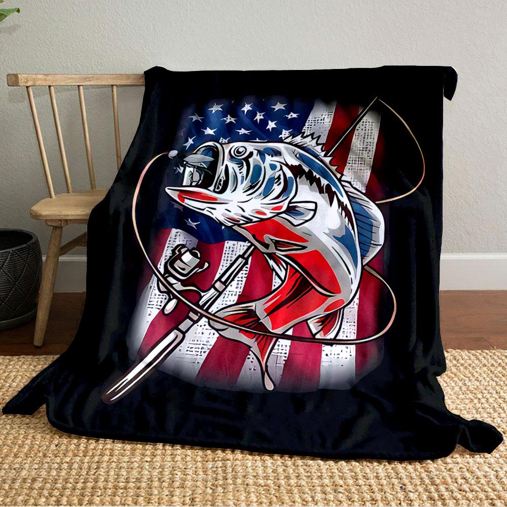 Fishing Bass with Flag Design for all seasons blanket lunch break throw gift