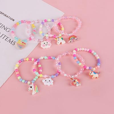 Kolorowe Koraliki Tęczowy Jednorożec Bransoletki Dzieci Dziewczynki Urodziny Upominki dla gości Wypełniacz do Pinaty Baby Shower