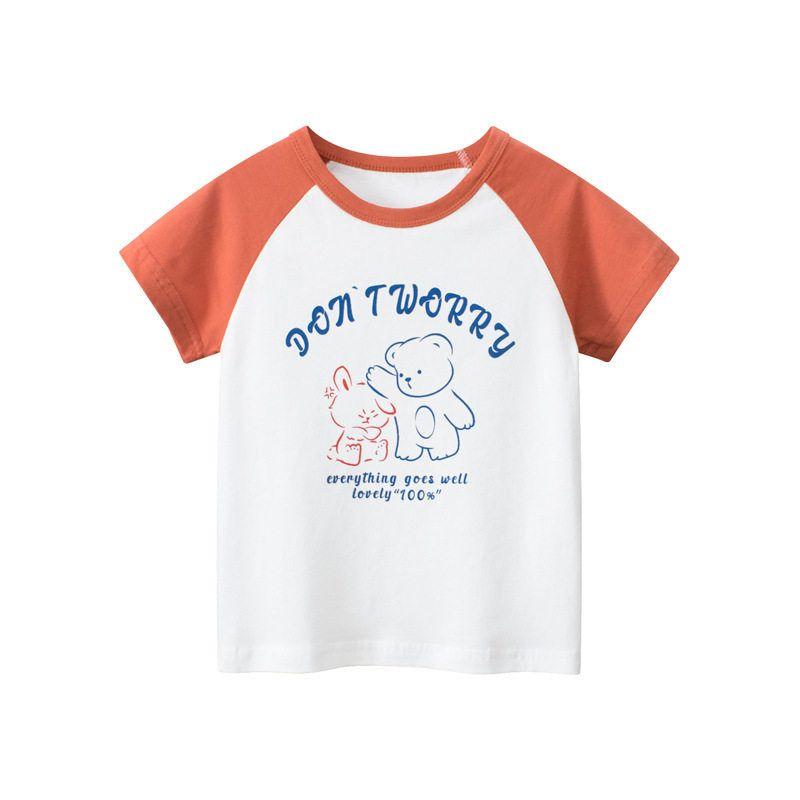 Foreign Trade Children's Clothing 2026 Summer New Style Girls' Cartoon Bear Korean Style Half-Sleeve Top Pure Cotton Round Neck Short-Sleeve T-Shirt