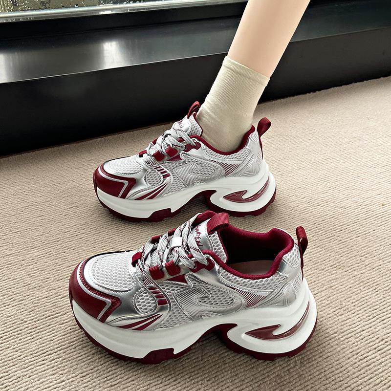Thick-soled heightening silver dad shoes women's 2025 new spring and autumn small casual sports women's shoes