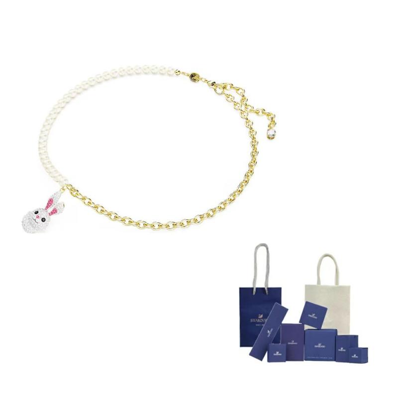 Swarovski Zodiac Rabbit Gold Plated Necklaces Womens Gold/White F-Original Brand Box And Bag золотой