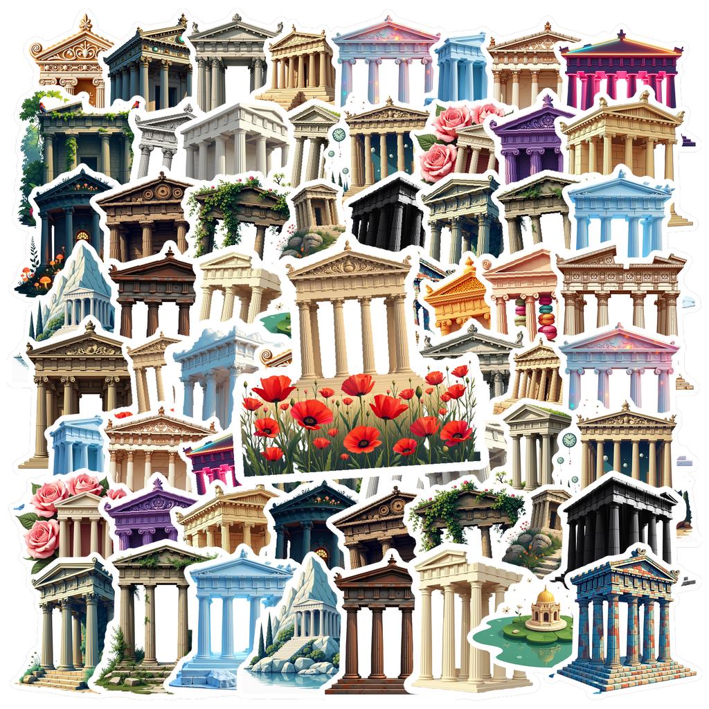 35-150pcs Ancient Greek Architecture Stickers Vintage Aesthetic Sticker Graffiti Diy Laptop Luggage Decals History Buffs Gift