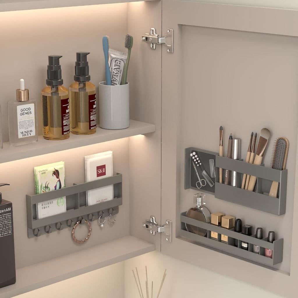 Wandmontierter Badezimmerspiegelschrank mit bohrfreier Aufbewahrung für Kosmetika und Toilettenartikel